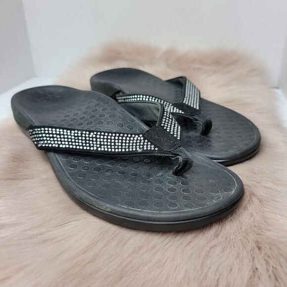 Vionic Women's Tide Tiders Rhinstone Black Flip-Flops Things Sandals Size 8 - Picture 1 of 10